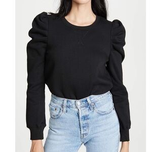 Rebecca Minkoff Women's Janine Sweatshirt, Black Puff Sleeve Blouse, Size L